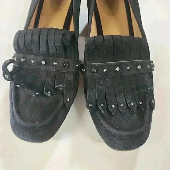 Franco Sarto Lauryn Black Suede Leather Tassel  Stud Block Heel Size 9 - Picture 4 of 11